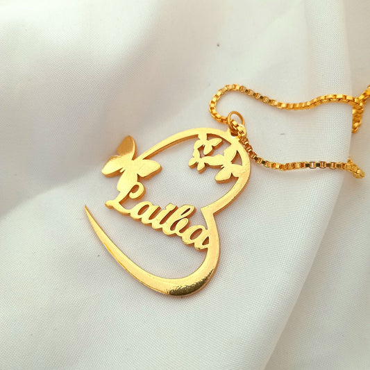 Butterfly Heart Script Personalized Name Necklace